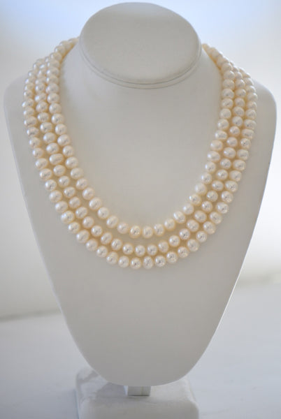 Camila Fresh Water Pearls Necklace with Side CZ Clasp In Gold